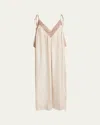 Chloé Long Lace-trim Silk Slip Dress In Pink