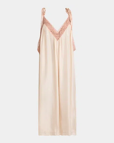 Chloé Long Lace-trim Silk Slip Dress