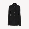 Chloé Veste Utilitaire Longue En Bouclé De Laine Femme Noir Taille 38 86% Laine Vierge, 14% Polyamide In Black