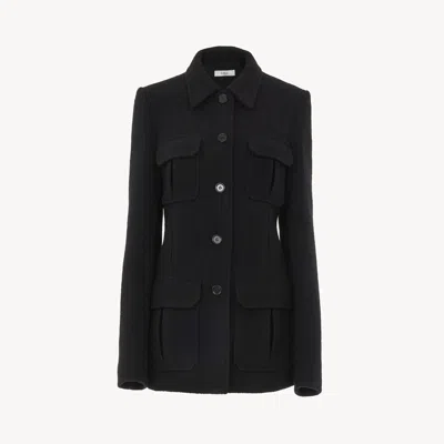 Chloé Veste Utilitaire Longue En Bouclé De Laine Femme Noir Taille 38 86% Laine Vierge, 14% Polyamide In Black