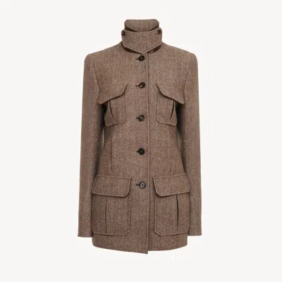 Chloé Long Officer Jacket In Herringbone Wool