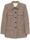 Chloé Long Officer Jacket In Herringbone Boyish Wool Jackets In Brown
