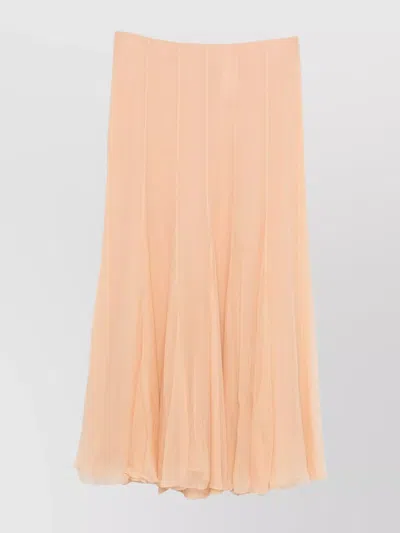 Chloé Long Pleated Silk Skirt With Ruffled Hem In Pink
