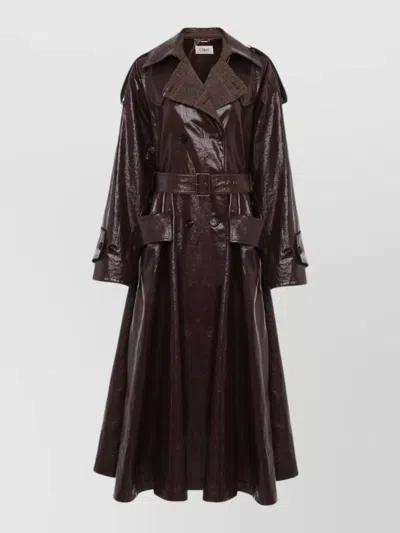 Chloé Long Riding Coat Buttoned Cuffs Epaulettes In Burgundy