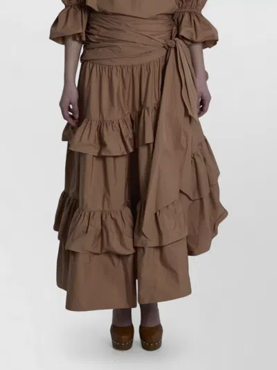 Chloé Long Ruffle Skirt Mid Rise Wrap Design In Brown