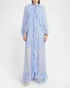 Chloé Robe Cape Longue Volantée En Mousseline De Soie Femme Bleu Taille 38 100% Soie In Blue
