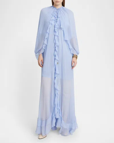 Chloé Ruffled Silk Maxi Cape Dress In Blue