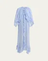Chloé Robe Cape Longue Volantée En Mousseline De Soie Femme Bleu Taille 38 100% Soie In Idyllic Blue