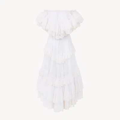 Chloé Long Ruffled Dress In Cotton Voile In Multi