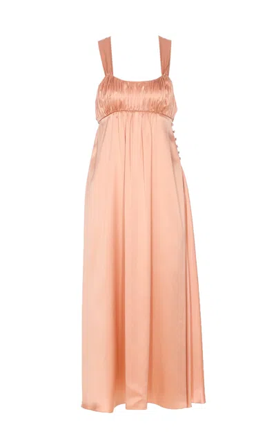 CHLOÉ LONG RUFFLED SLEEVELESS SILK SATIN DRESS