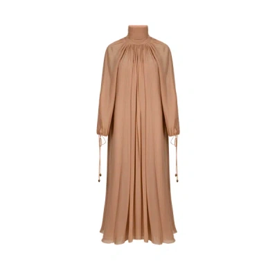 Chloé Long Silk Dress In Sand Brown