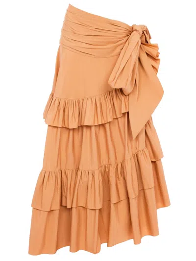 Chloé Long Skirt With Ruffles In Cotton Poplin In Neutral