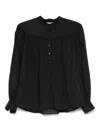 Chloé Sheer Fabric Gathered Long Sleeves Mandarin Collar In Black
