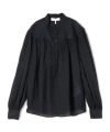 Chloé Sheer Fabric Gathered Long Sleeves Mandarin Collar In Black