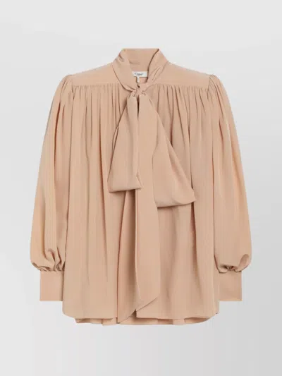 Chloé Long Sleeve Blouse Bow Tie In Neutral