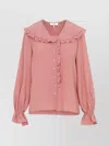 Chloé Bertha-collar Ruffle Button-down Silk Blouse In Pink
