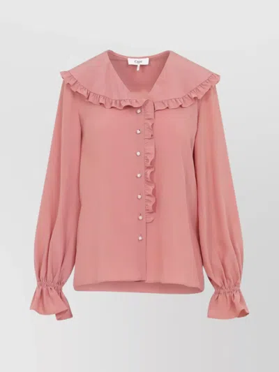 Chloé Long Sleeve Blouse Pearl Buttons In Pink