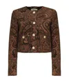 Chloé Multicolor Cropped Jacket With Round Neck And All-over Motif In Cotton Blend Woman In Brown