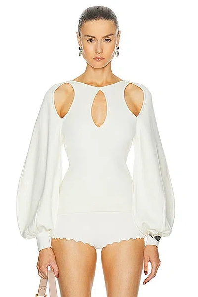 Chloé Long Sleeve Cut Out Top In Iconic Milk