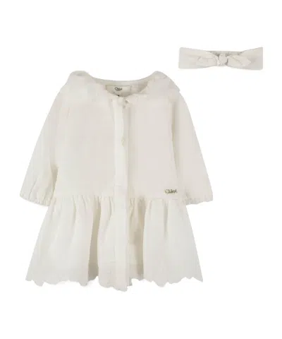 Chloé Long Sleeve Dress And Headband In Neutral