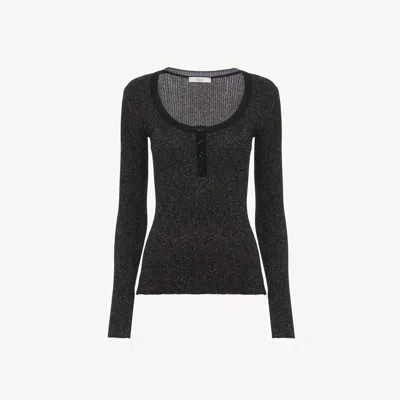 Chloé Top Ajusté À Manches Longues En Maille Lurex Femme Noir Taille Xs 83% Viscose, 17% Polyester Métalli In Black