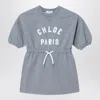 Chloé Long-sleeve Grey Dress With Logo In Gray