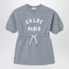Chloé Long-sleeve Grey Dress With Logo In Gray