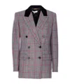 Chloé Double-breasted Velvet-trimmed Checked Wool Blazer In Gray