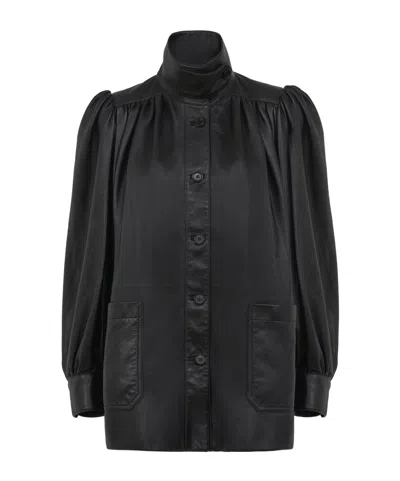 Chloé Puff-sleeve Plonge Leather Jacket In Black