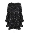 Chloé Liberty Print Long Sleve Silk Charmeuse Minidress In Black