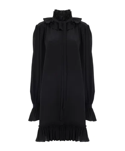 Chloé Long Sleeve Organic Silk Crêpe De Chine Minidress In Black