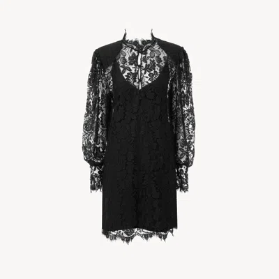 Chloé Long-sleeve Mini Dress In Lace In Black