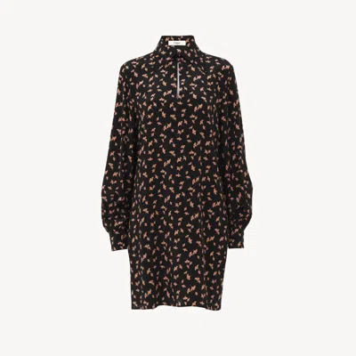 Chloé Mini Robe Manches Longues En Crêpe De Chine Imprimé Femme Blanc Taille 42 100% Soie In White