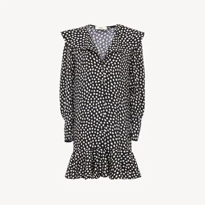 Chloé Dots-print Silk Jacquard Capelet Long-sleeve Mini Dress In Black