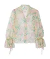 Chloé Floral Silk Balloon-sleeve Button-down Top In Nude