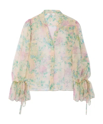 CHLOÉ CHLOÉ ALLOVER FLORAL PRINT PUFF SLEEVED BLOUSE