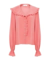 Chloé Bertha-collar Ruffle Button-down Silk Blouse In Pink