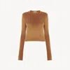 Chloé Long-sleeve Top In Velvet Jersey Brown Size S 100% Polyester In Brown