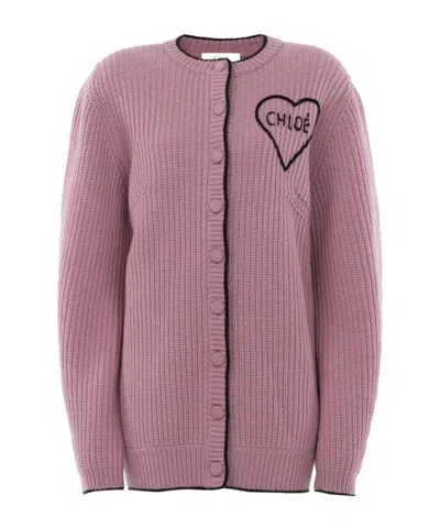 Chloé Cardigan Long Oversize En Maille De Laine Et Cachemire In Purple
