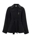 Chloé Wool Belted Jacket With Leather Collar Clothing In Black