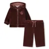 Chloé Baby Set Of Cotton Velvet Hoodie And Sweatpants In Burgundy