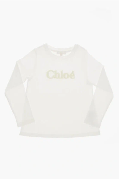 Chloé Long Sleeved Crew-neck T-shirt With Embossed Logo