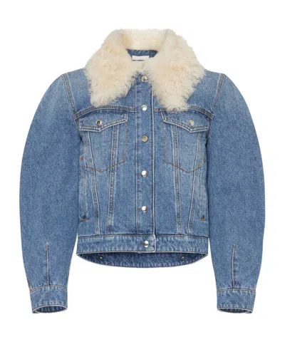 Chloé Shearling-collar Denim Jacket In Blue