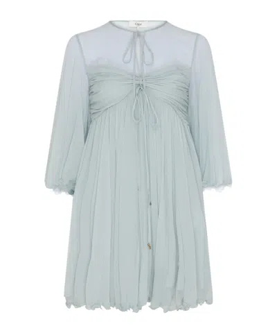Chloé Pleated Mini Dress In Silk Mousseline In Multi