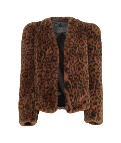 Chloé Long-sleeved Imitation Fur Jacket In Braun
