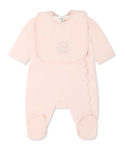 Chloé Long-sleeved Jumpsuit And Bib Set In Pink