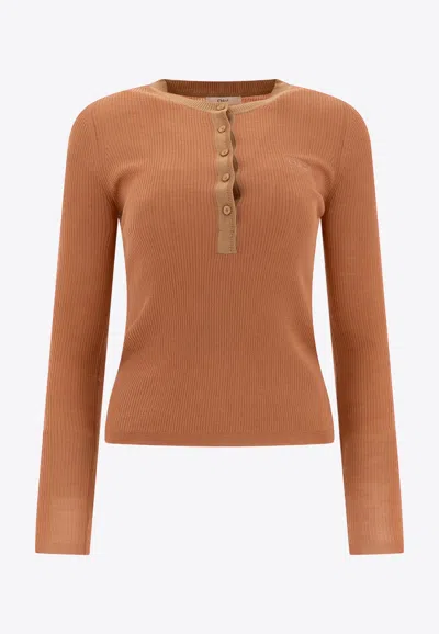 Chloé Long-sleeved Knit Top In Camel