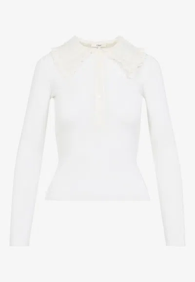 Chloé Long-sleeved Knitted Wool Top In White
