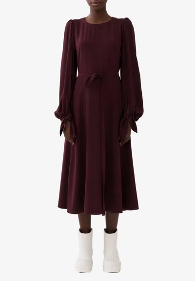 Chloé Long-sleeved Midi Dress In Silk In Purple