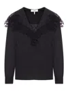 Chloé Blouse With Maxi Collar In Silk Jacquard And Lace In Black